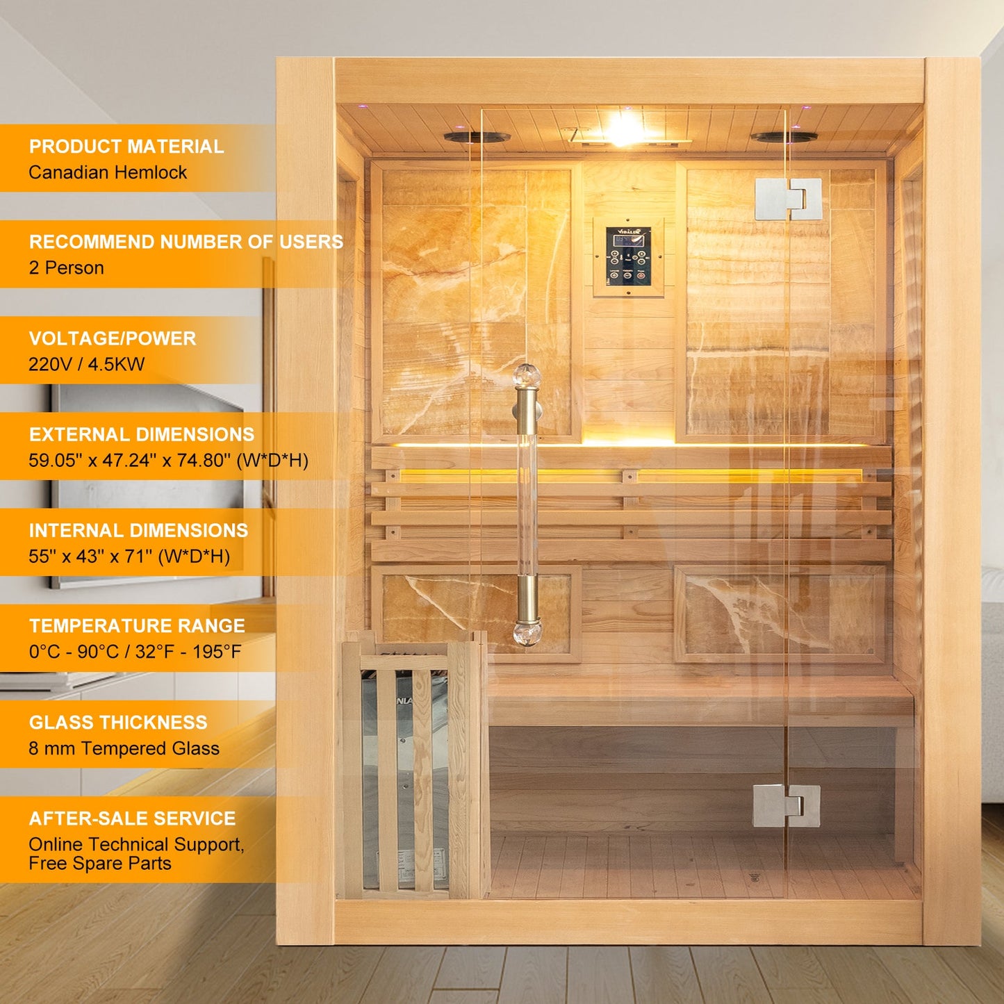Hylivesaunas Luxury Traditional Steam Sauna Room - 2 person