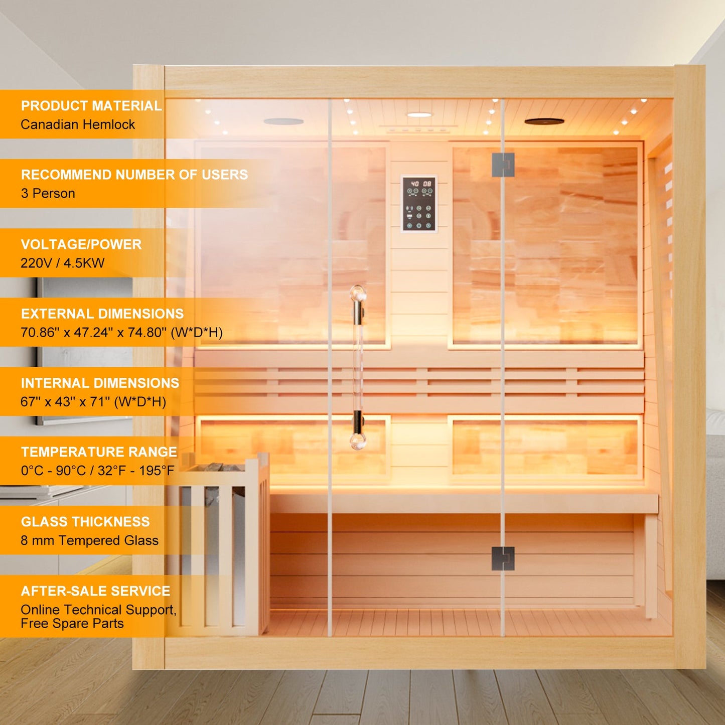 Luxury Traditional Steam Sauna Room - 3 Person