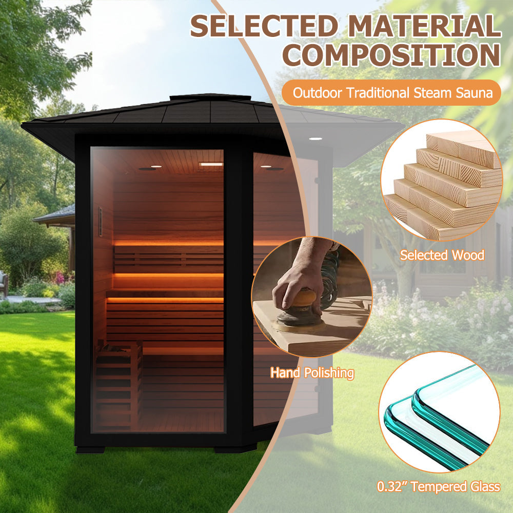 3 - 4 People Luxury Outdoor Traditional Steam Sauna - Live 2