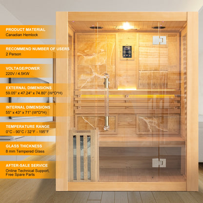 Hylivesaunas Luxury Traditional Steam Sauna Room - 2 person